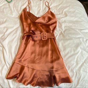 Belted ruffle dress with cowl neck
